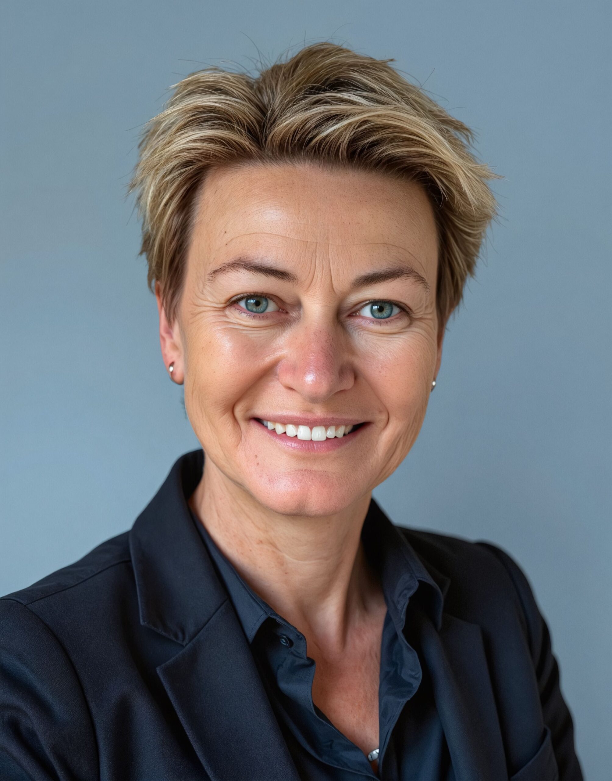 Kim standing in a legal gallery — The Purple Arrow founder